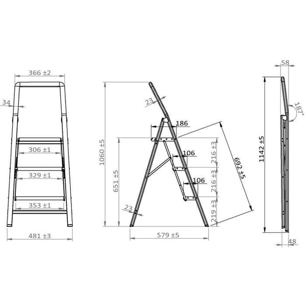 Stege - Wenko - 3 steg - Aluminium - Fällbar - Grå