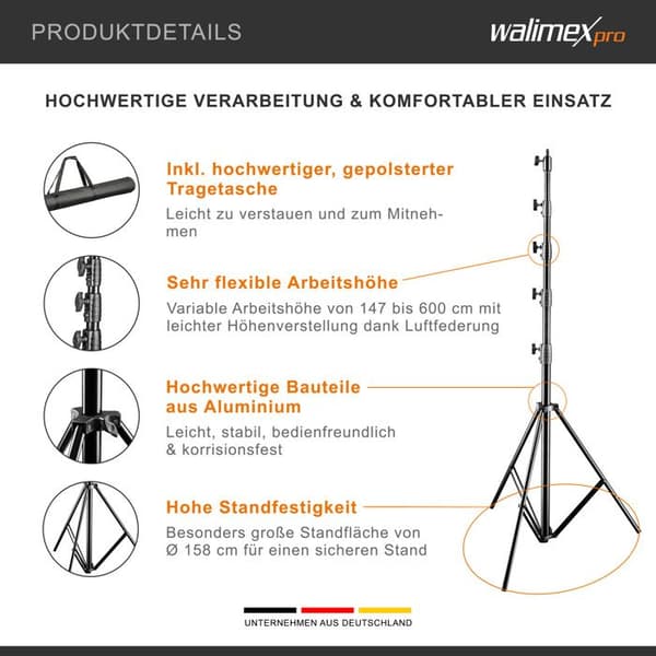 WALIMEX JUMBO STATIV FÖR LAMPA 600 CM