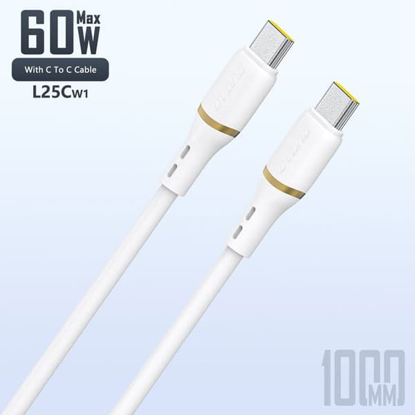 USB-C-kabel 60 W i silikon 1 m - Vit