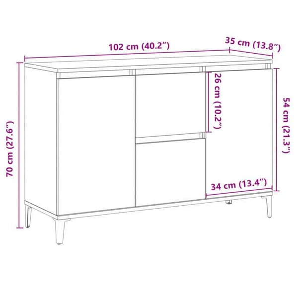 vidaXL Buffé gammalt trä 102x35x70 cm ingenjörsträ 856486