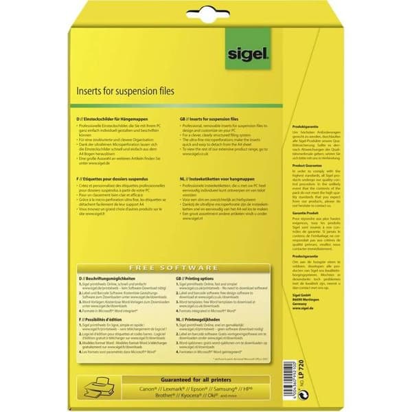Sigel Etiketter PC för hängmappar 60 x 21 mm vit - 156 st