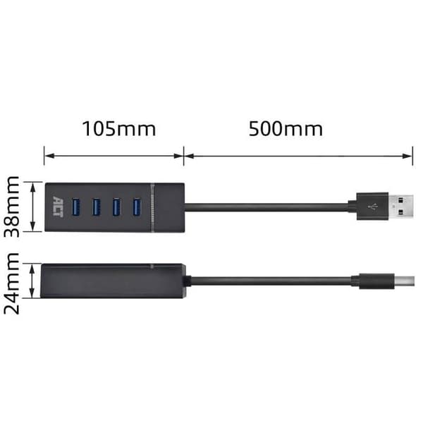 Hub USB 3.2 Gen 1 - Act - AC6300 - 5000 Mbit/s - Typ A - Svart