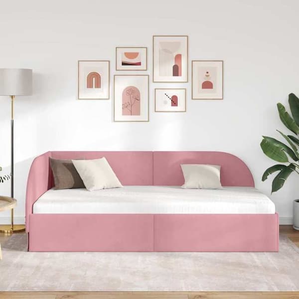 vidaXL Hörnsäng Rosa 80 x 200 cm Sammet 42016629