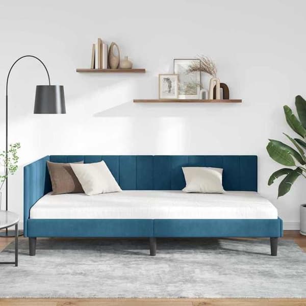 vidaXL Hörnsängram Blå 100 cm x 200 cm Sammet 42016357