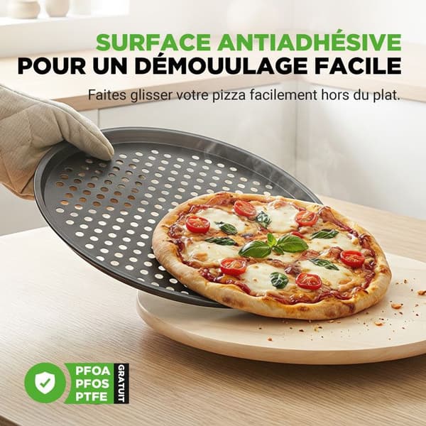 Pizzaplåt - NutriChef - 30 cm - Kolstål - Non-stick - Grå