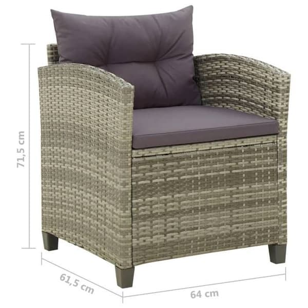 vidaXL Trädgårdsstol med kuddar Poly Rattan Grey