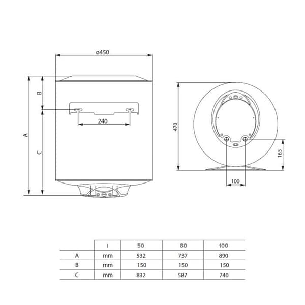 Elvattenberedare - Ariston PRO1 R 50 liter - Vertikal Väggmonterad - Skyddad Element