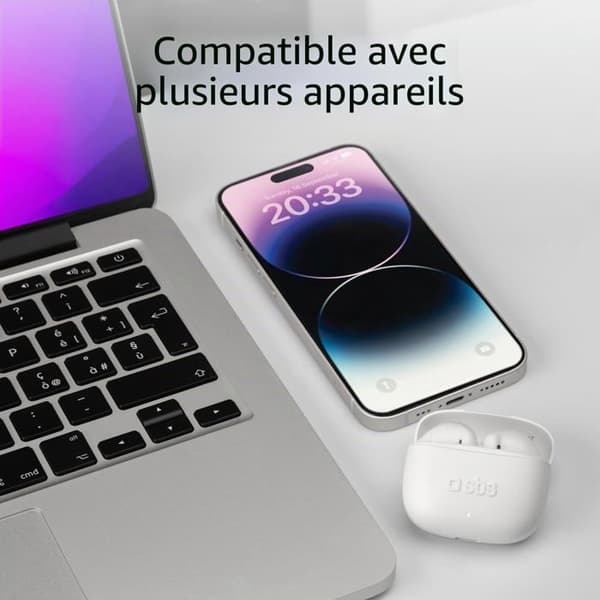 SBS Bluetooth Stereo True Wireless Hörlurar Vita med Laddningsetui