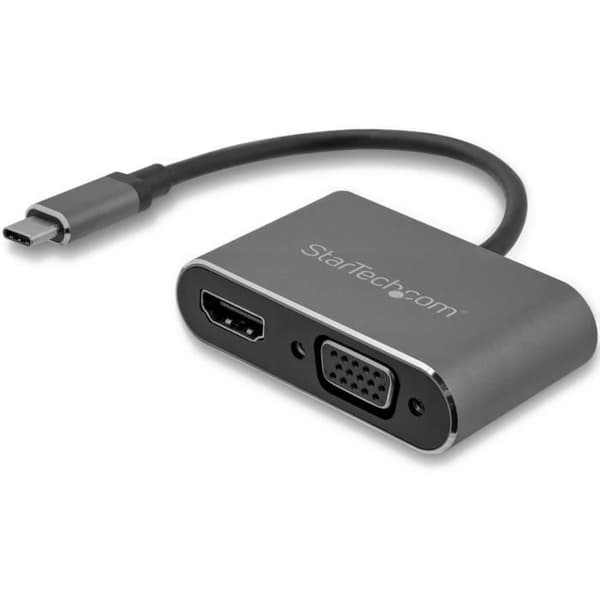 StarTech.com USB-C Multiport AV Adapter - VGA / HDMI 4K 30 Hz Video Outputs - Sideral Grey - Integrated Cable (CDP2HDVGA)