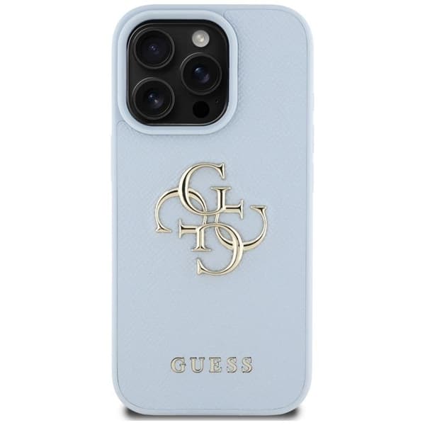 Guess Hårdskal med Grått Mönster Stort 4G Logotyp Litet Klassisk Logotyp för iPhone 16 Pro Max - Blå