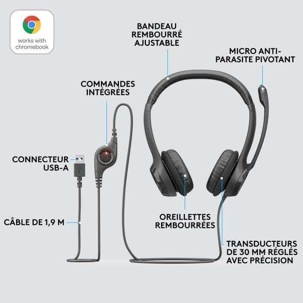 Hörlurar - Trådad - Logitech - H390 - USB - Störningsskydd - Svart