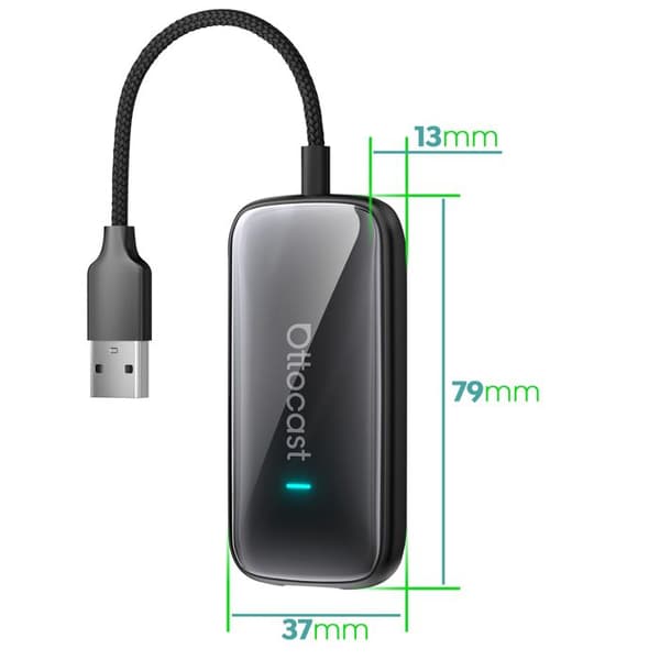 USB-adapter - AVIZAR - Ottocast - USB/USB-C - Trådlös CarPlay och Android Auto - Automatisk Bluetooth/Wi-Fi