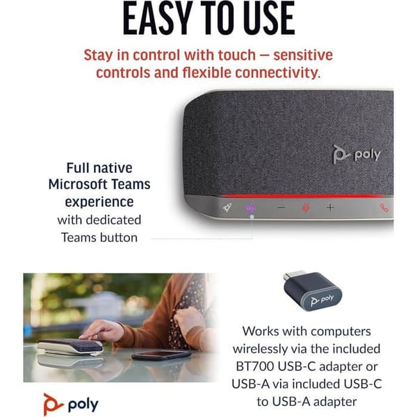 Bärbar Bluetooth-högtalare - POLY - Poly Sync 20+ - Bullerdämpning - USB-C - 20 timmars batteritid