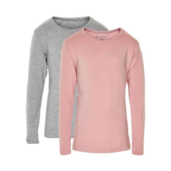 Minymo Basic T-shirt tjejer bomull grå/rosa 2 st