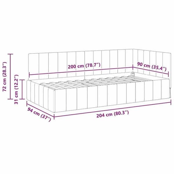 vidaXL Hörnsängram Mörkgrå 90 cm x 200 cm Sammet 42016308