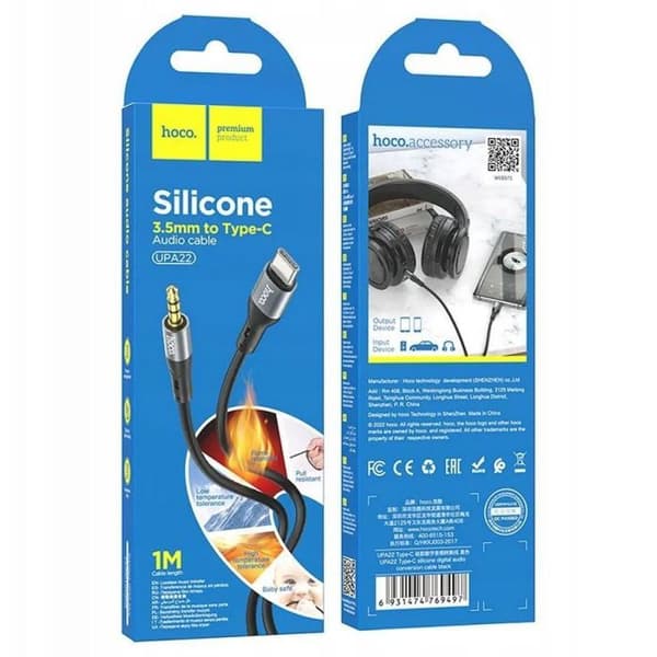 Ljud- och videoadapter Hoco Aux-kabel Jack 3,5 mm till Typ C UPA22 1 m svart