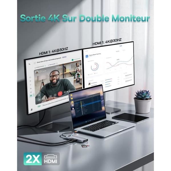 USB C-adapter - BASEUS - 9 i 1 - Dubbel HDMI 4K - 100W PD - Ethernet 1000M