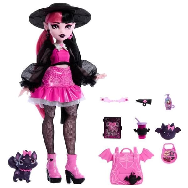 Monster High-Draculaura-docka med husdjur och tillbehör HRP64