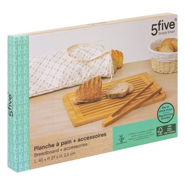Skärbräda för bröd med tillbehör i bambu 40x27cm - 5 five simply smart