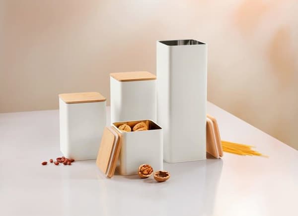 Förvaringslåda - TESCOMA - 900840 - Metall - Lock i bambu - 10 x 10 x 18,5 cm