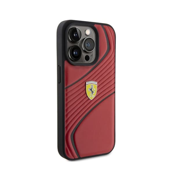 Mobilskal - Ferrari - iPhone 15 Pro - Röd - Naturläder - Repelskydd