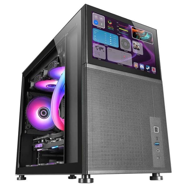 PC-chassi Micro-ATX - Mars Gaming - MC-LCD - 8" IPS LCD-skärm - Härdat Glas - Svart