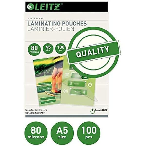 Värmeplastning - Leitz - 33817 - A5-format - Tjocklek 80 mikron - Förpackning om 100