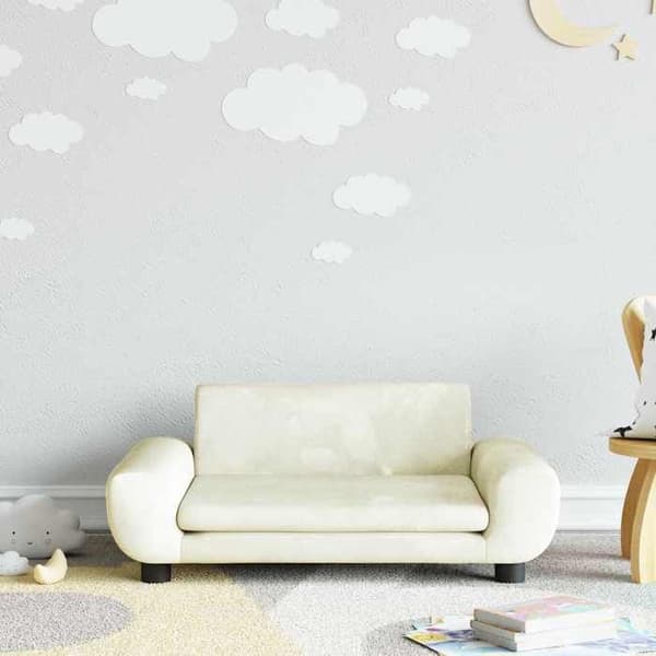 vidaXL Barnsoffa creme 70x45x33 cm sammet, mini soffa, mini soffa-stol, mini soffa för barn, soffa 3196392