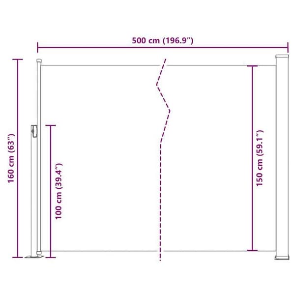 vidaXL Infällbar sidomarkis 160 x 500 cm Blå
