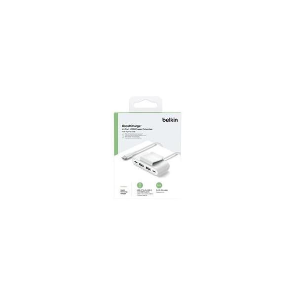 Belkin BoostCharge-hub 4 portar 2 USB-C och 2 USB-A med 2 m kabel Vit