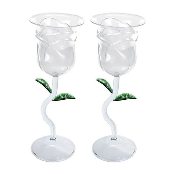 Rosé vinglas - Rosdesign - Set med 2 - Rosamönster - Transparent glas - 200 ml
