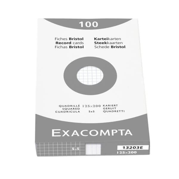 EXACOMPTA 100 kort Bristol 125x200 mm kvadratisk 5x5 mm Vit