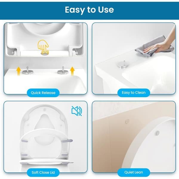 WC-lock D-formad lång familj Duroplast — Inbyggd barnstol, Softclose, Quick-Release, Vit