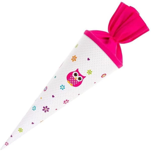 Goldbuch Cornet Schultüte 35 cm för flicka - Rosa/Vit, ugglemotiv