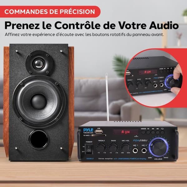 Förstärkare - PYLE - PDA29BUEU - Bluetooth - Stereo 2 kanaler 200W (100W RMS) - RCA/USB/SD & Mikrofoningångar