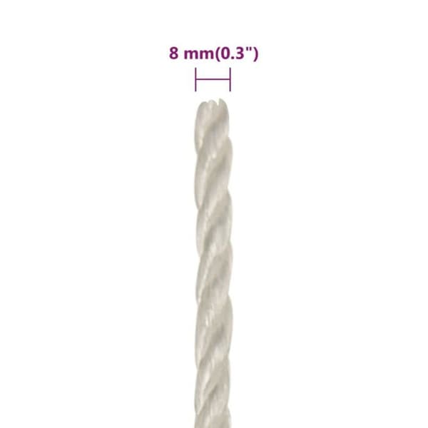 153045 vidaXL Arbetsrep Vit 8 mm 25 m Polypropen