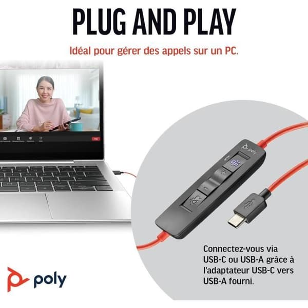 Mikroheadset - Poly - Blackwire 3320 - Trådbunden - Hi-fi stereo - Justerbar