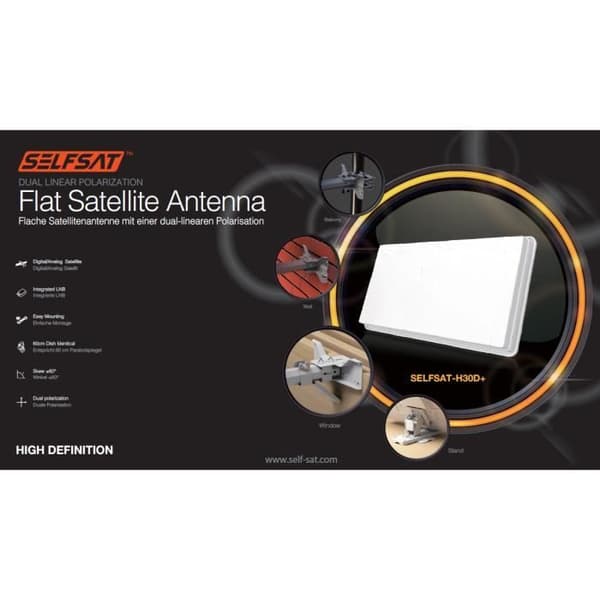 SELFSAT H30D+ ONE OUTPUT FLAT DISPLAY MED FÖNSTERHÄNGNINGSSET