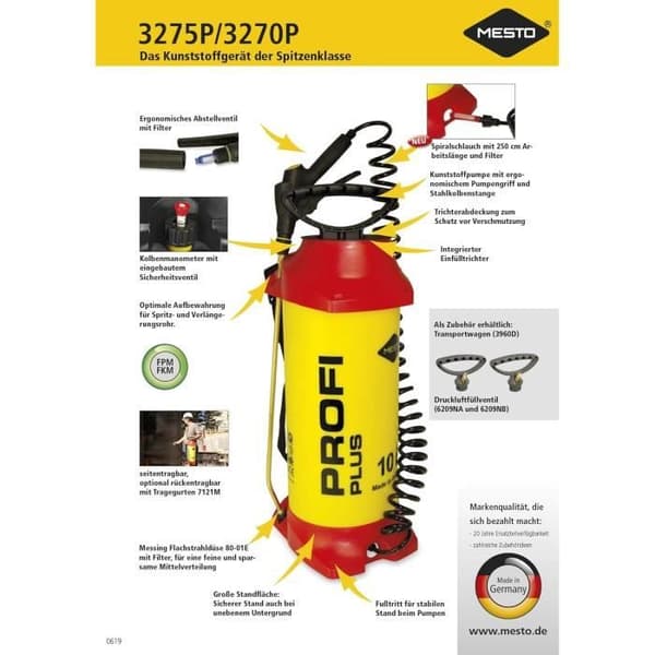 Tryckspruta - Mesto - Plus 10L.3 - Stabilitet - Trattlock - Transportrem