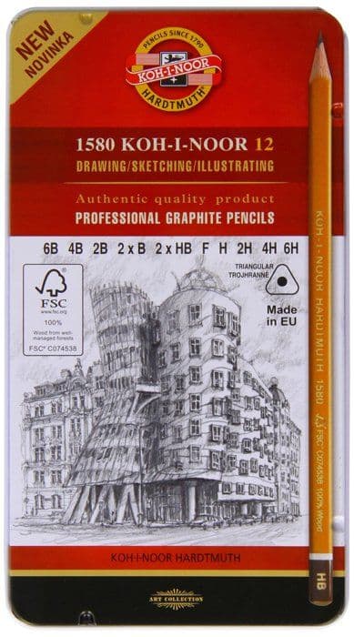 KOH-I-NOOR Triangulära grafitkritor 6B–6H - 12-pack