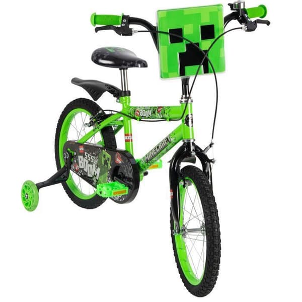 Barncykel - Huffy - Minecraft 16" - Fram- och bakbromsar - Creeper-skylt - Grön