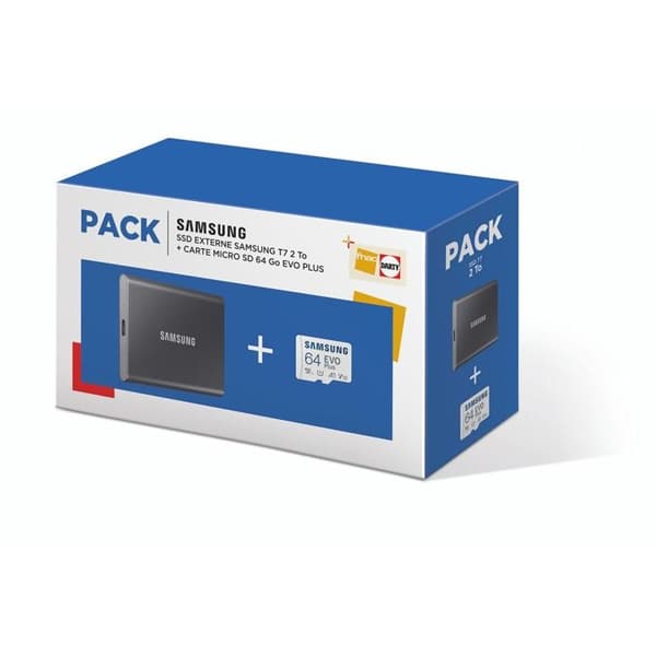 Extern SSD Samsung Extern SSD Pack T7 2 TB Grå + Samsung Evo 64 GB microSD-kort