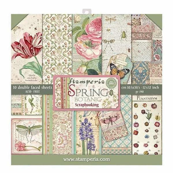 STAMPERIA Pappers scrapbooking Vår Botanik — 10 ark 30,5 x 30,5 cm
