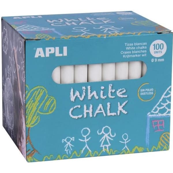 APLI Box med 100 vita kritor L 7,8 cm