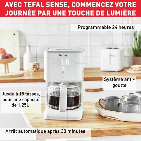 Programmerbar kaffebryggare TEFAL SENSE vit 15 koppar, 1,25L CM693110