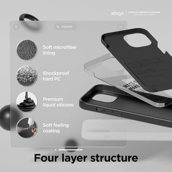 Siliconeväskan - ELAGO - iPhone 15 - Hel skydd - Elegant design - Svart