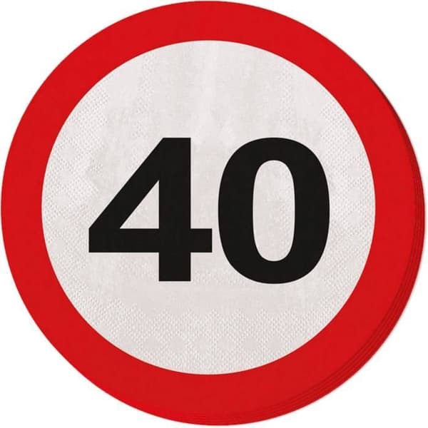 Folatservetter 40 år 33 cm vitt/rött papper 20 st