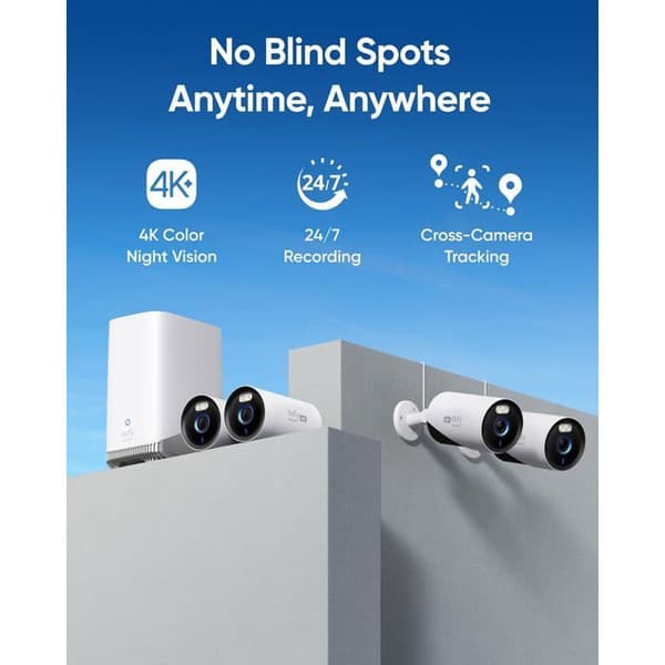 Eufy Security eufyCam E330 (Pro) Kit 4 Kamera 4K, Inspelning 24/7