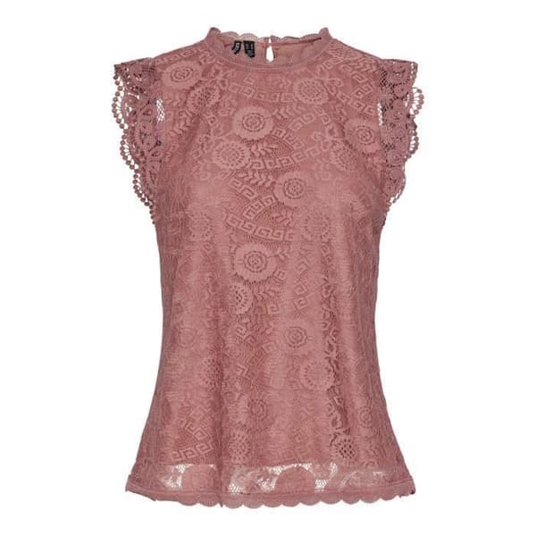 Långärmad spetslinne dam Pieces Olline – Rosa
