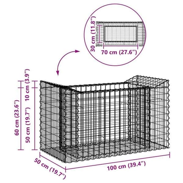 vidaXL Hög säng gabion Silver 42033296